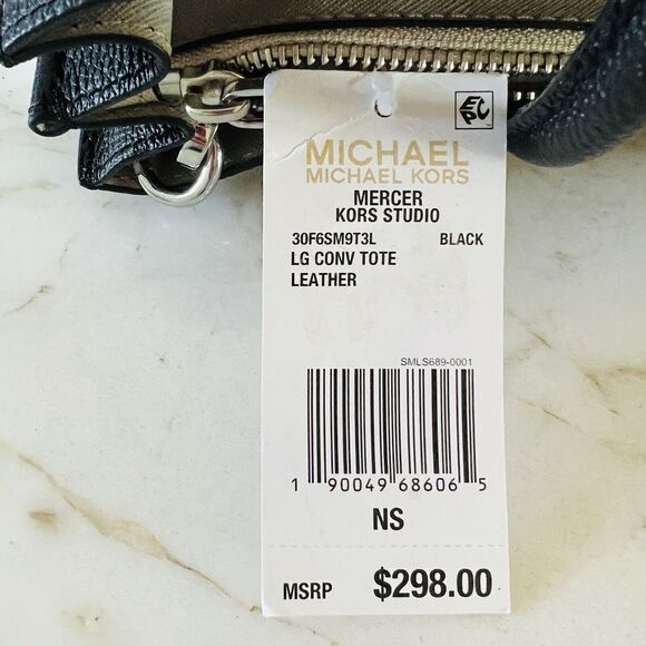 MICHAEL KORS STUDIO Mercer Black Leather Large Convertible Tote Bag - Picture 12 of 12